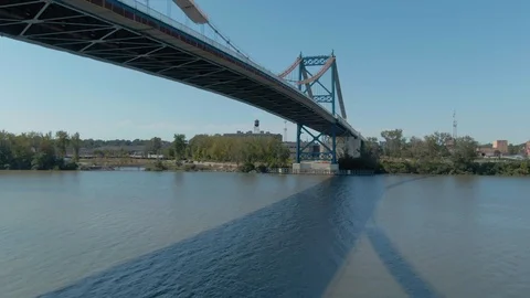 Aerial: Anthony Wayne Bridge over Maumee River. Toledo, Ohio, USA Stock-Footage 122793911