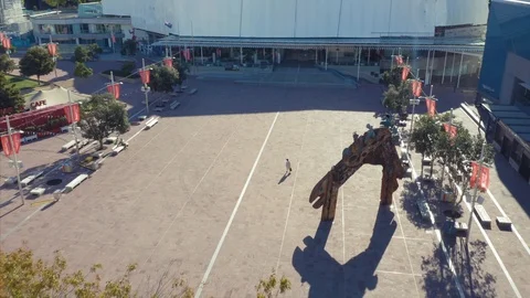 Aerial: Aotea Square empty during lockdown, Auckland, NZ Stock Footage 127495480