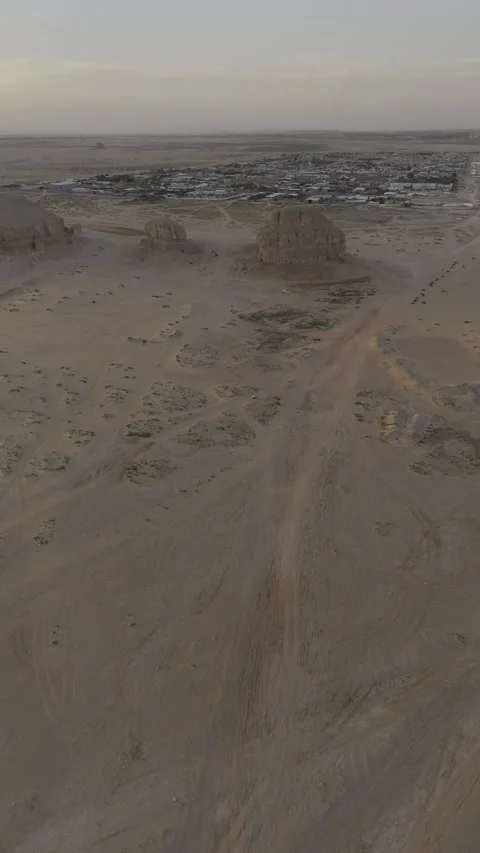 Aerial Approach to Al Arbaa Mountain at Golden Hour, Al Ahsa, Saudi Arabia Stock Footage 340484246