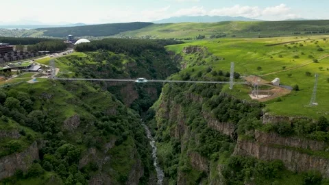 Aerial Approach to Dashbashi Diamond Bridge in Georgia Stock Footage 339673544