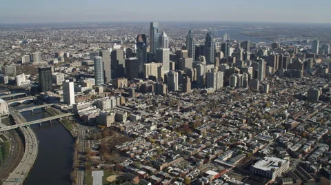 Aerial approach to downtown Philadelphia, PA. Shot in 2011. Stock Footage 59186960