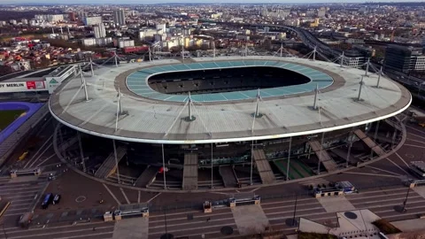 Aerial Approach Modern Stadium Architecture, Paris, France Stock Footage 328528334