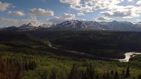 Aerial Approach over Epic Canada River Valley and Mountains 4K Stock Footage