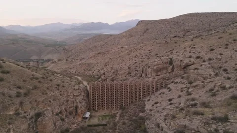 Aerial approach view authentic mudflow control dam in Areni village, Armeni.. Stock Footage 309327675