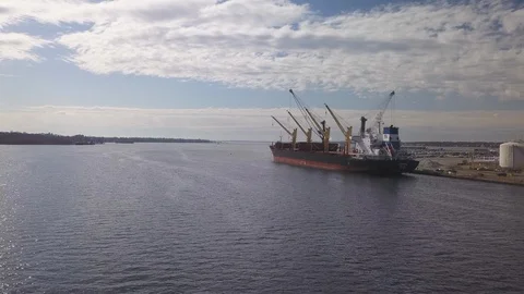 Aerial approaching container vessel ship in port Video stock 129451376