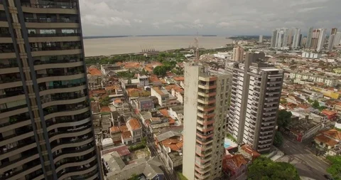 Aerial approaching of downtown Belem do Para in the Brazilian Amazon Vídeos de archivo 93112115