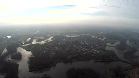 Aerial approaching medieval bourtange star fort 4k Stock Footage 60211751