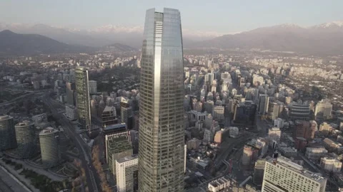 Aerial Approaching Movement Facing Costanera Center Tower In Chile Stock Footage 345606516