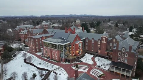 Aerial approaching shot of historic private Randolph College School in Stock Footage 302963553