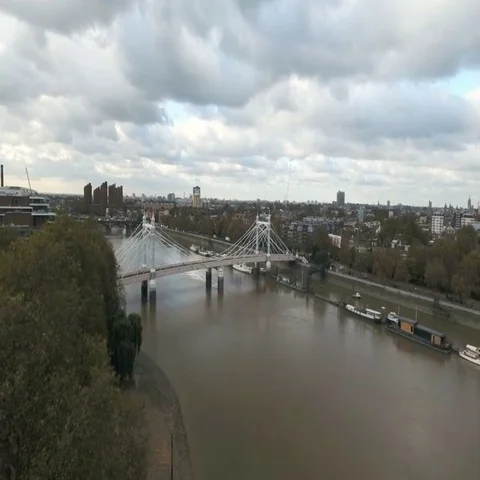 Aerial approaching view ot the Royal Albert bridge over in London Stock Footage 69488814