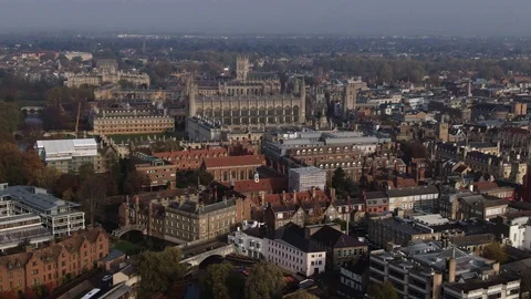 Aerial approaching view of the town of Cambridge (England) from the South Stock Footage 101200163