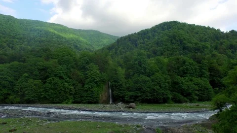Aerial: Approaching the waterfall Stock Footage 81322183