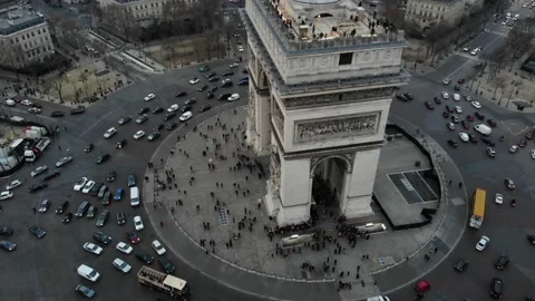 Aerial of the Arc de triomphe in Paris. France. Stock Footage 138496083
