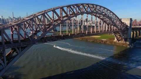 Aerial Arc View of the Hell Gate Bridge - Part 1 Video stock 171037623