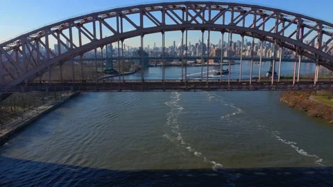 Aerial Arc View of the Hell Gate Bridge - Part 2 Video stock 171037776
