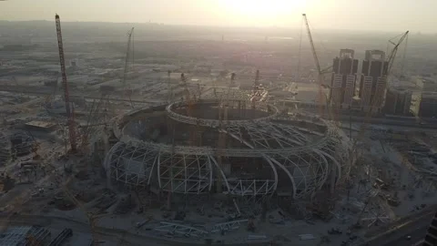 Aerial Architecture of Stadium Construction in Saudi Arabia Stock Footage 334572429