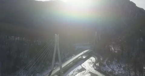 Aerial around cable-stayed bridge Adler road Krasnaya polyana Sochi Russia Stock Footage 289650121