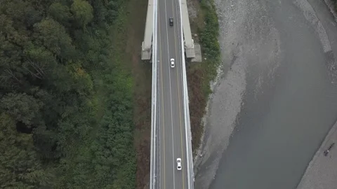 Aerial around cable-stayed bridge Adler road Krasnaya polyana Sochi Russia Stock Footage 289651113