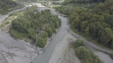 Aerial around cable-stayed bridge Adler road Krasnaya polyana Sochi Russia Stock Footage 289651259