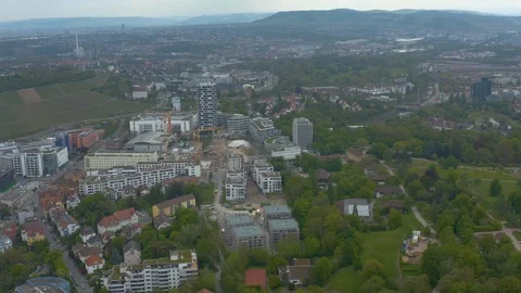 Aerial around the Killesberg in spring  in Stuttgart, Germany. Stock Footage 107693896