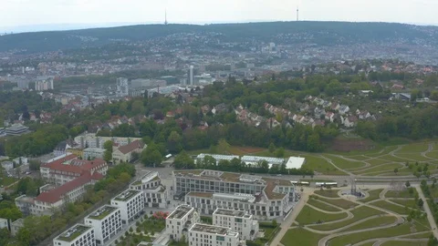 Aerial around the Killesberg in spring  in Stuttgart, Germany. Stock Footage 107694141