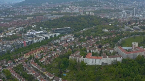 Aerial around the Killesberg in spring  in Stuttgart, Germany. Stock Footage 107694522