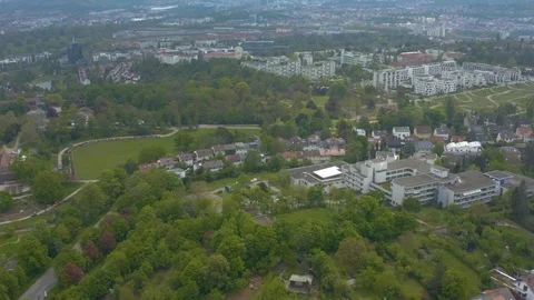 Aerial around the Killesberg in spring  in Stuttgart, Germany. Stock Footage 107695310
