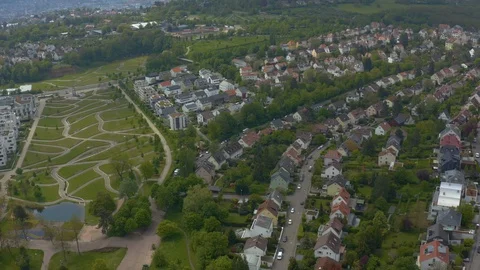 Aerial around the Killesberg in spring  in Stuttgart, Germany. Stock Footage 107695357