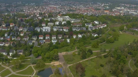 Aerial around the Killesberg in spring  in Stuttgart, Germany. Stock Footage 107695686