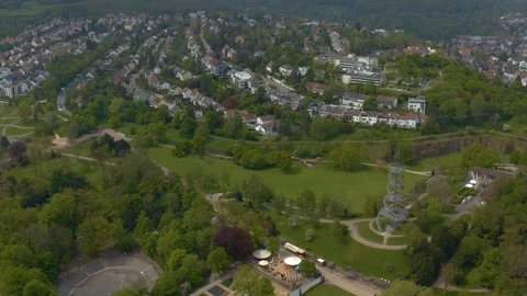 Aerial around the Killesberg in spring  in Stuttgart, Germany. Stock Footage 107695781