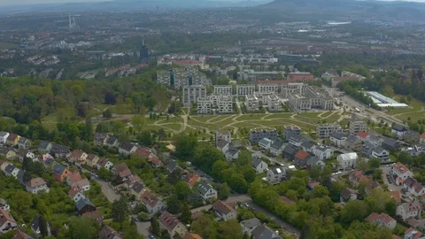 Aerial around the Killesberg in spring  in Stuttgart, Germany. Stock Footage 107696046