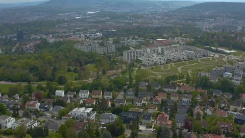 Aerial around the Killesberg in spring  in Stuttgart, Germany. Stock Footage 107696079