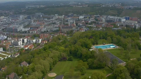 Aerial around the Killesberg in spring  in Stuttgart, Germany. Stock Footage 107696786