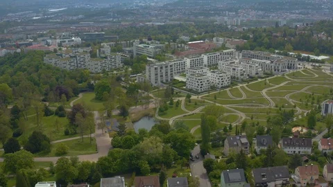 Aerial around the Killesberg in spring  in Stuttgart, Germany. Stock-Footage 107696910