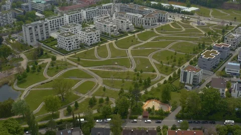 Aerial around the Killesberg in spring  in Stuttgart, Germany. Stock Footage 107697039