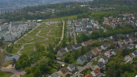 Aerial around the Killesberg in spring  in Stuttgart, Germany. Stock Footage 107697272