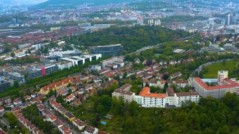 Aerial around the Killesberg in spring  in Stuttgart, Germany. Stock Footage 125263968