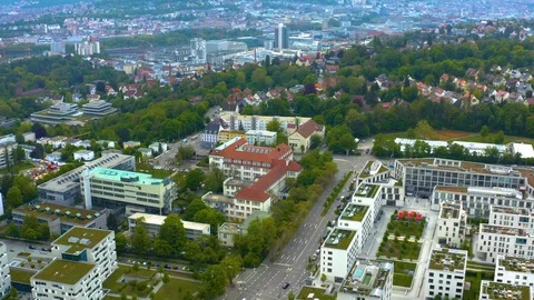 Aerial around the Killesberg in spring  in Stuttgart, Germany. Stock Footage 125265056