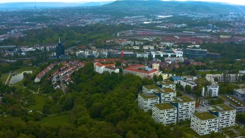 Aerial around the Killesberg in spring  in Stuttgart, Germany. Stock Footage 125265473
