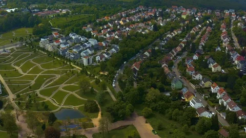 Aerial around the Killesberg in spring  in Stuttgart, Germany. Stock Footage 125270704