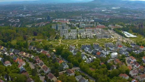 Aerial around the Killesberg in spring  in Stuttgart, Germany. Stock Footage 125276131
