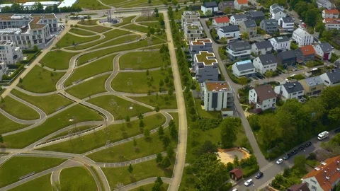 Aerial around the Killesberg in spring  in Stuttgart, Germany. Stock Footage 125278322