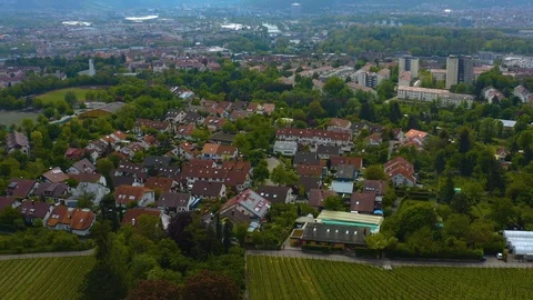 Aerial around the Killesberg in spring  in Stuttgart, Germany. Stock Footage 125279416