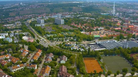 Aerial around the Killesberg in spring  in Stuttgart, Germany. Stock Footage 125280828