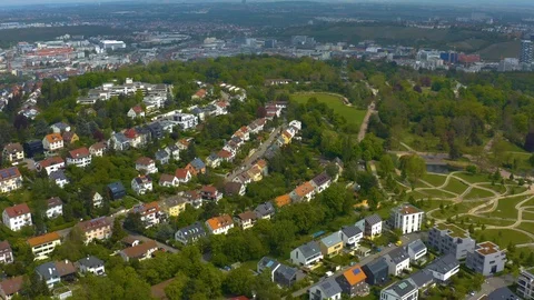 Aerial around the Killesberg in spring  in Stuttgart, Germany. Stock Footage 125283616