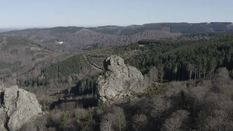 Aerial around massive rocks in Sauerland, Germany clockwise Stock Footage