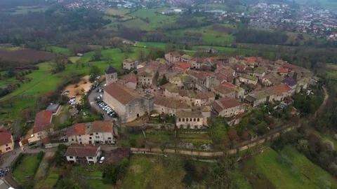 Aerial around the town of Perouges in France Stock Footage 236966270
