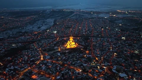 Aerial around view of Holy Trinity Cathedral or Tsminda Sameba Church in Tbilisi Stock Footage 237953908