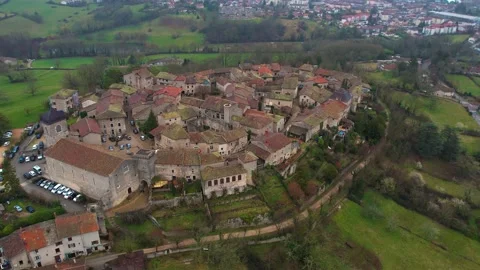 Aerial around the village Pérouges in France  Stock Footage 236969478