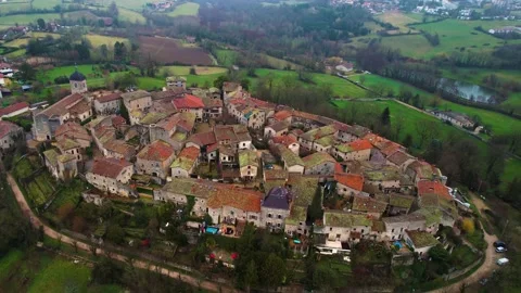 Aerial around the village Pérouges in France  Stock Footage 236969522